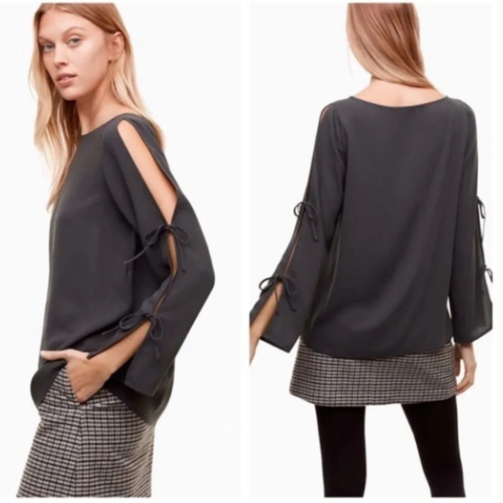 Aritzia Wilfred Pozzi drapey Blouse Long tied Sleeve with silk Size XS - Picture 10 of 12